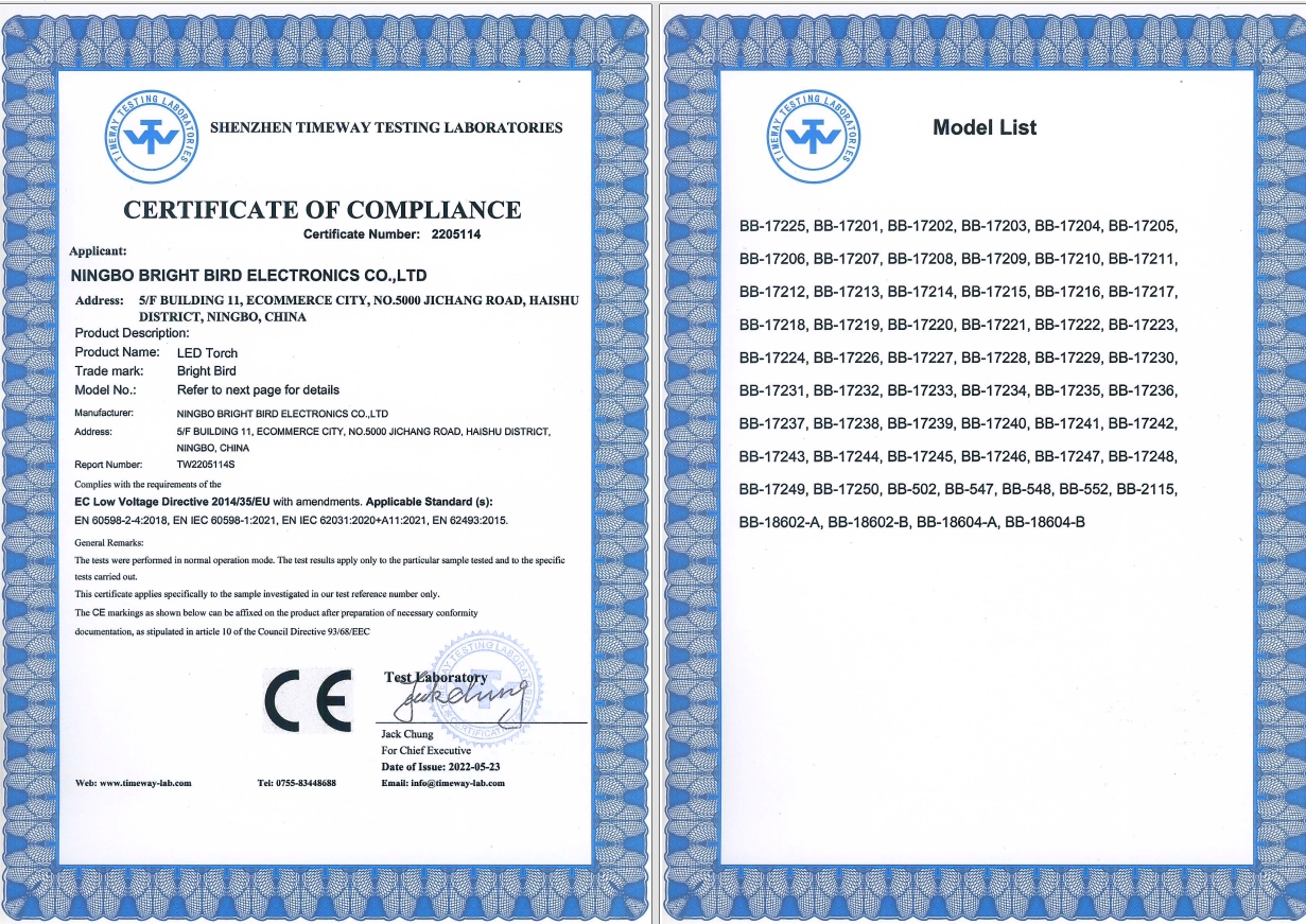 Ningbo Bright Bird Electronics Co., Ltd.certification