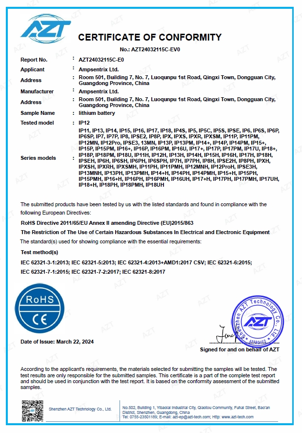 AMPSENTRIX LTDcertification