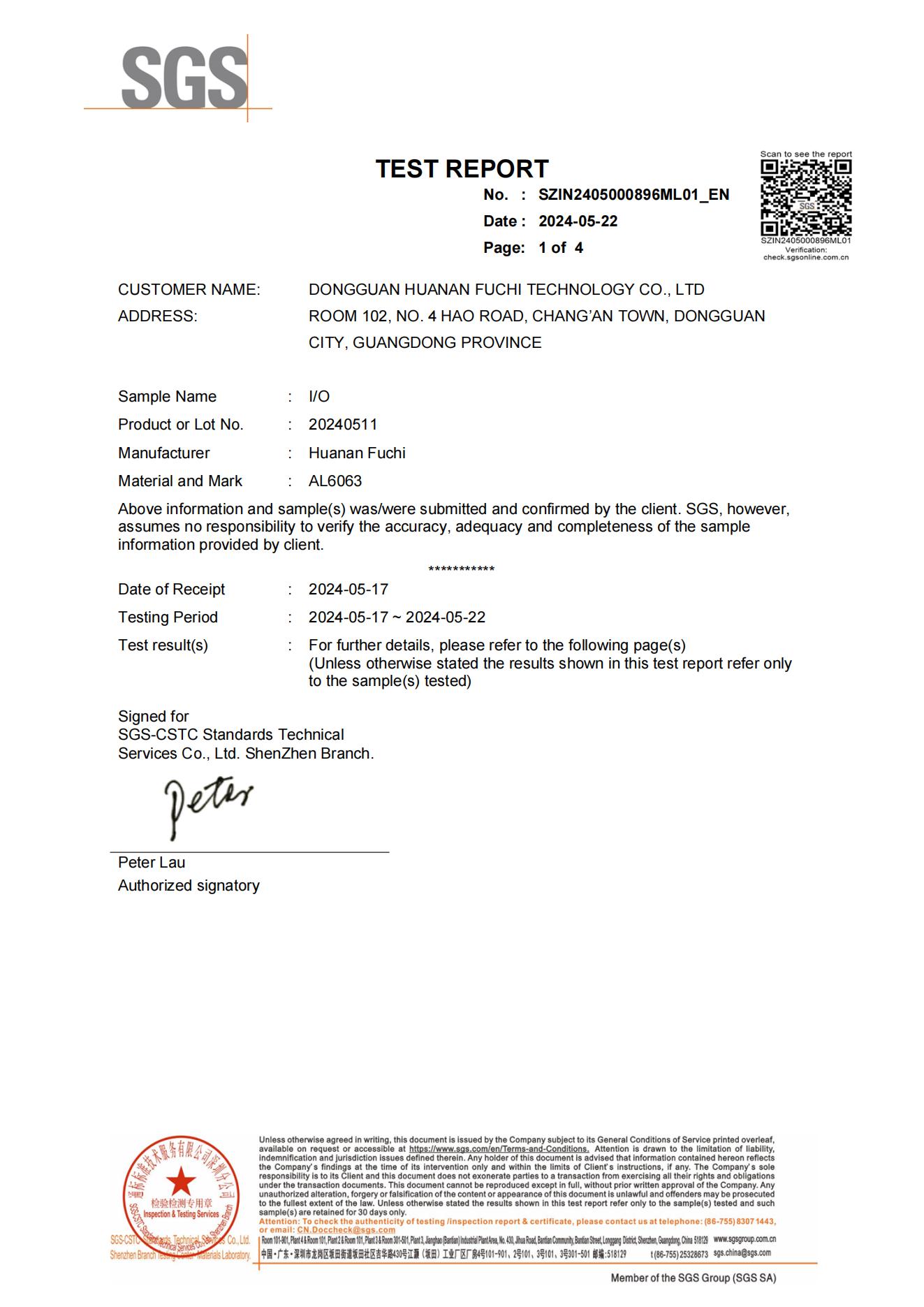 Dongguan Huanan Fuchi Technology Co., Ltdcertification