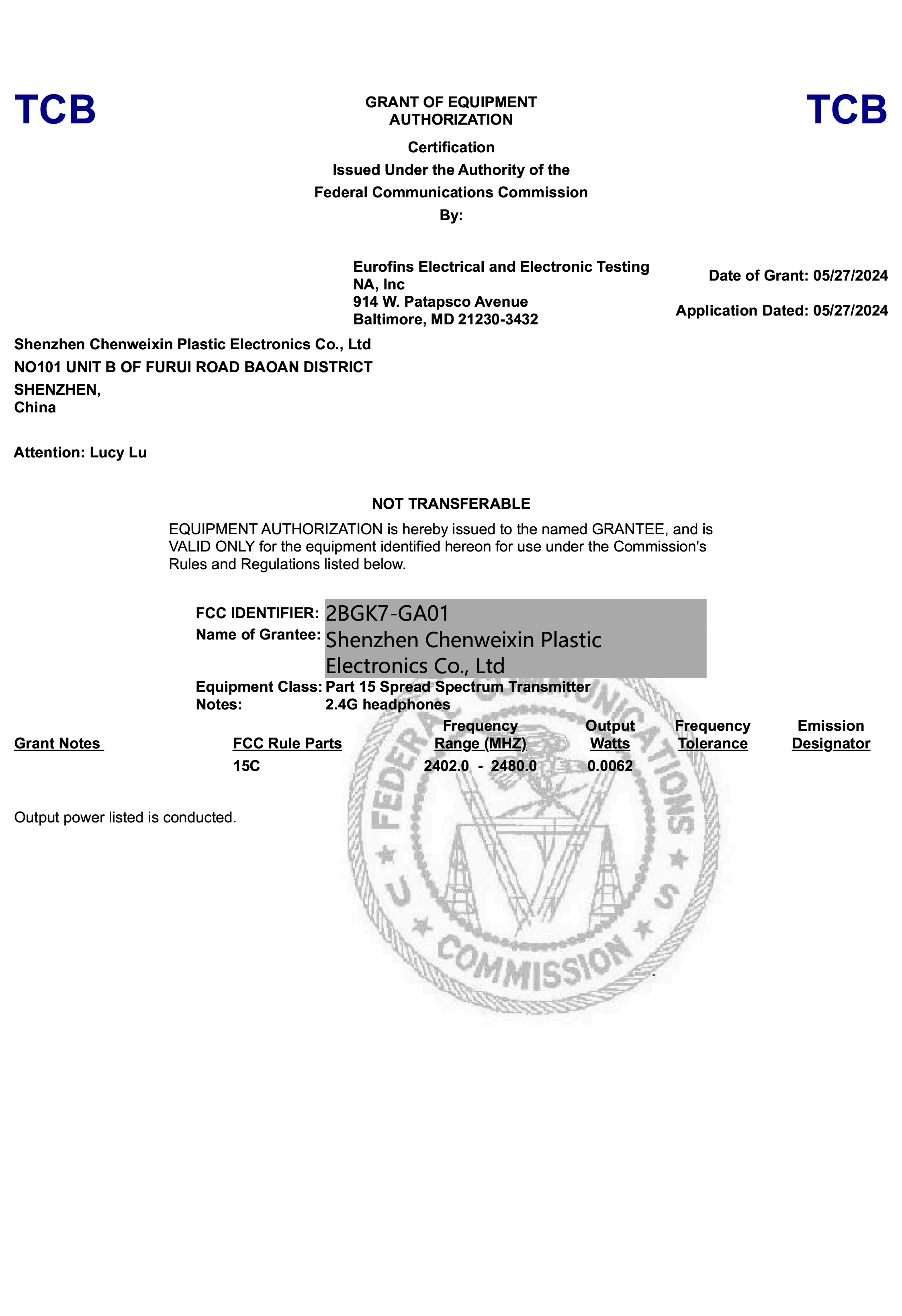 Shenzhen Chenweixin Plastic Electronics Co., Ltd.certification