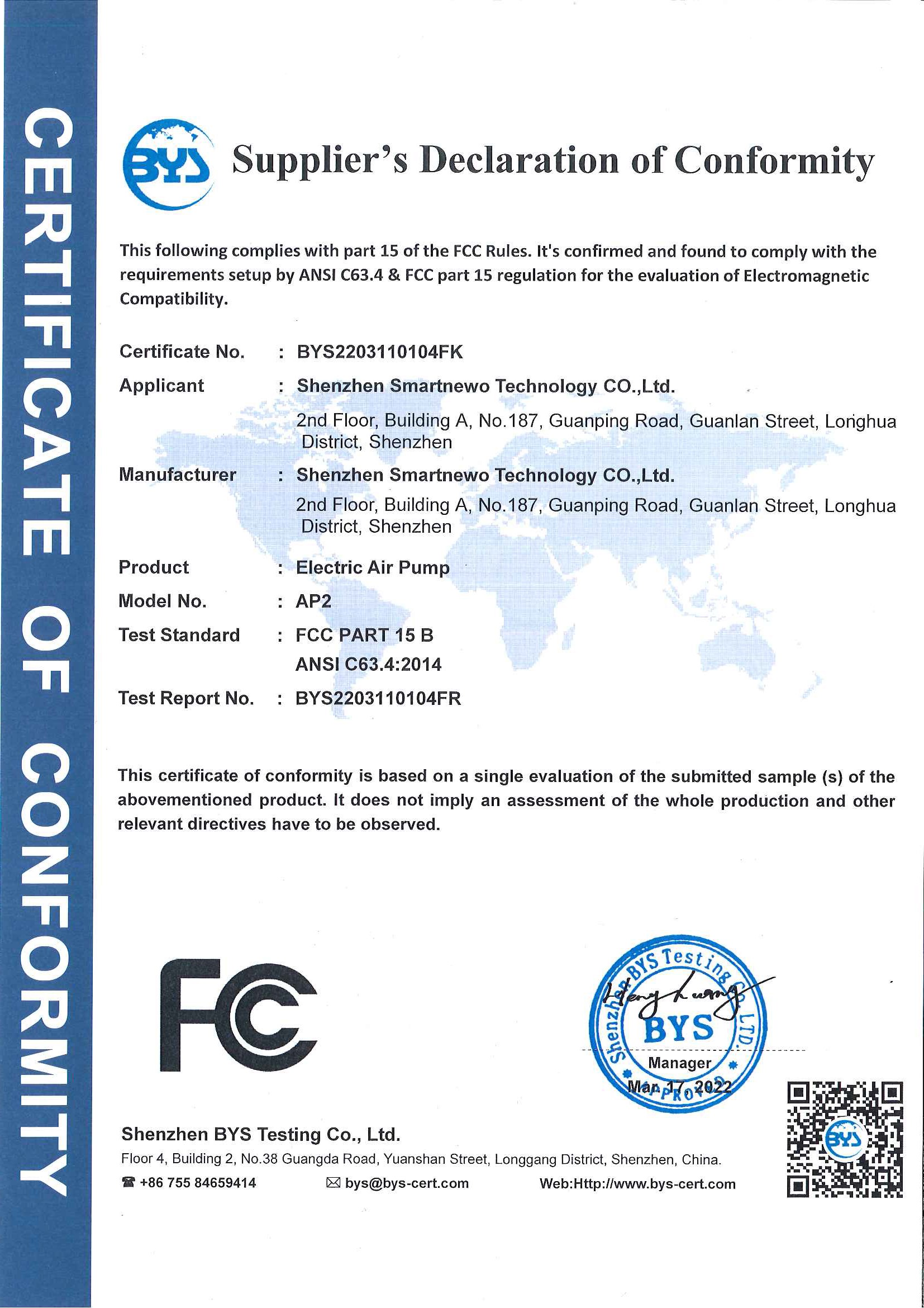 Shenzhen Smartnewo Technology Co., Ltdcertification