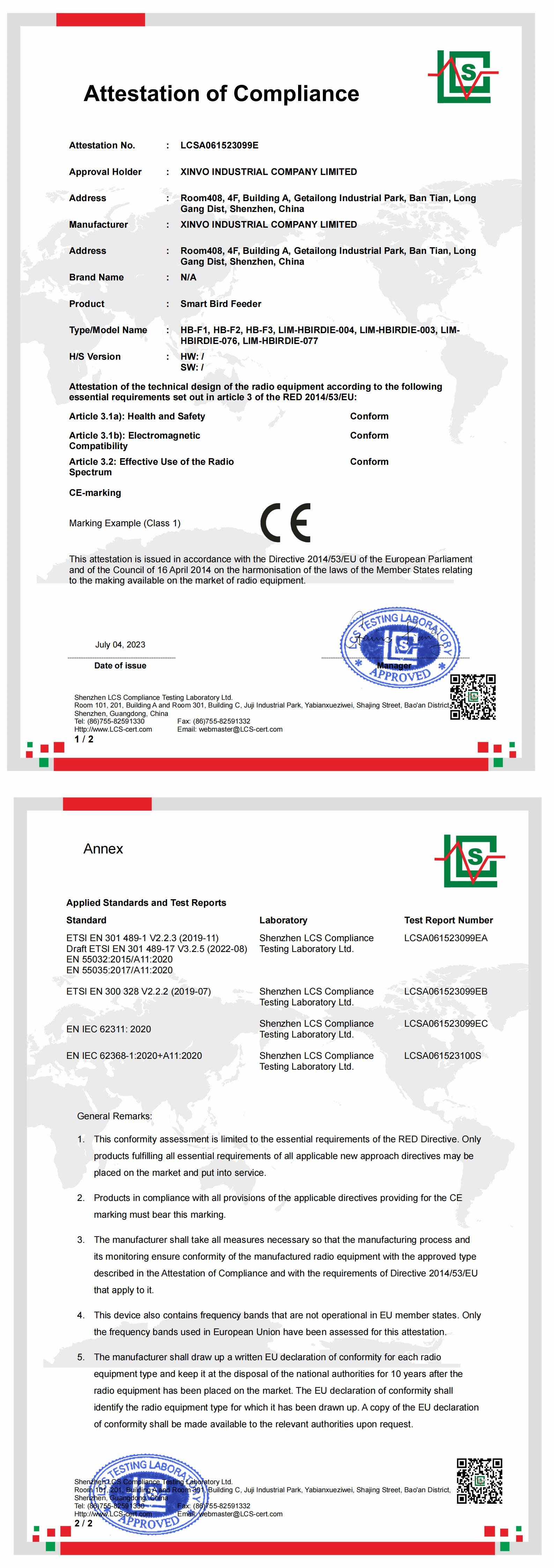 Shenzhen Xinvo Industrial Company Limitedcertification