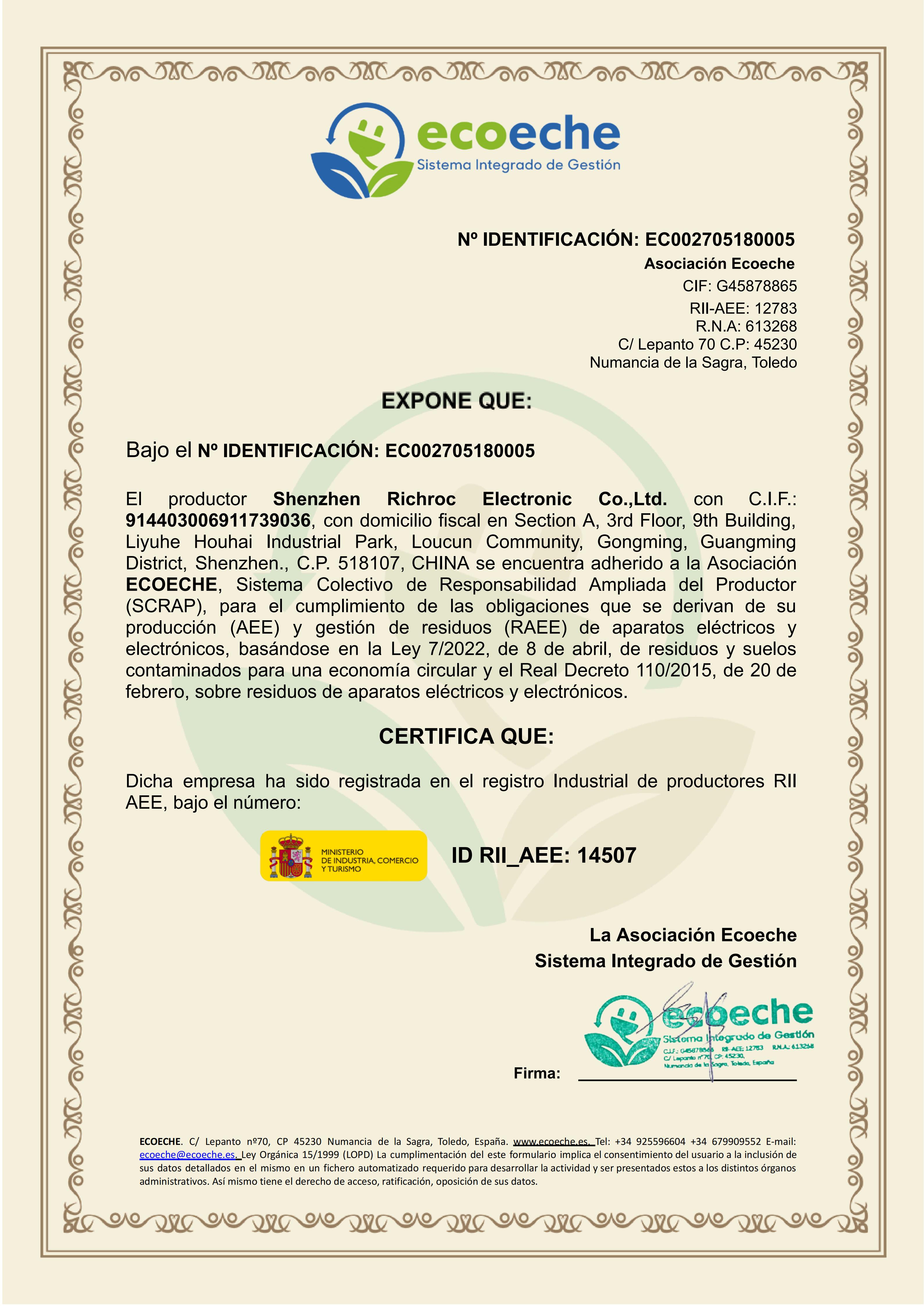 Shenzhen Richroc Electronic Co., Ltdcertification