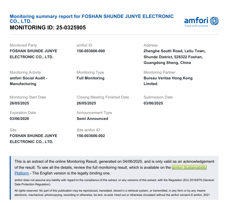 Jun Ye Electronics Co. Ltdcertification
