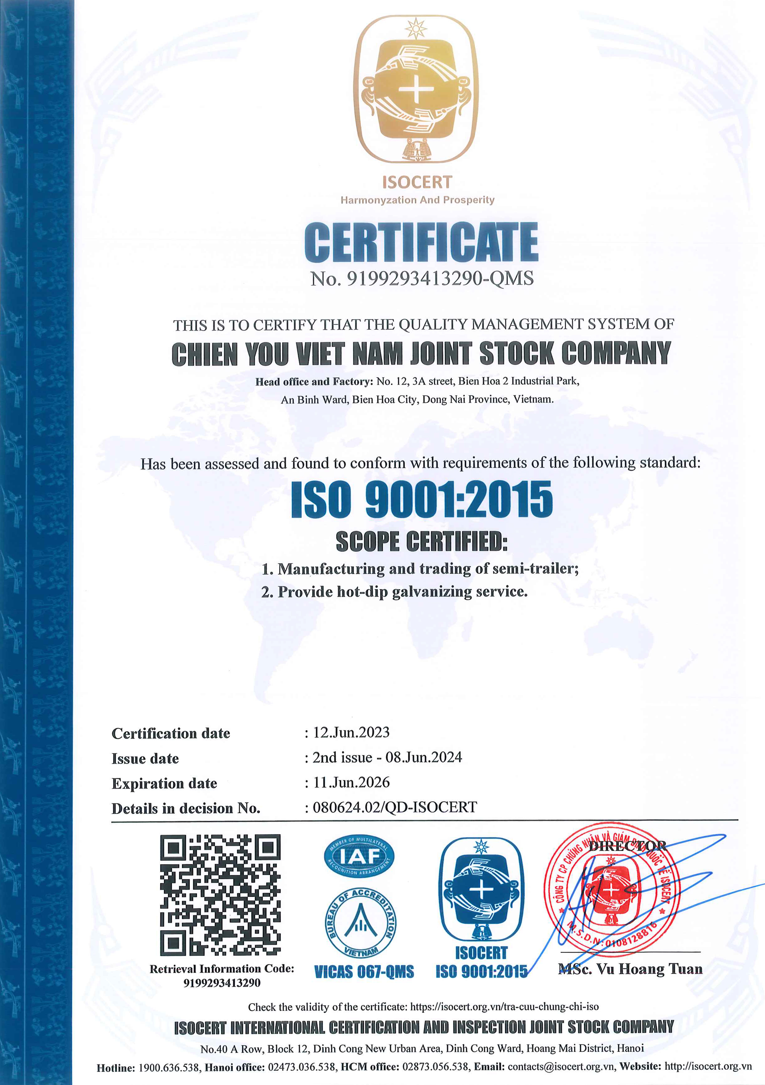 Chien You Vietnam Joint Stock Companycertification