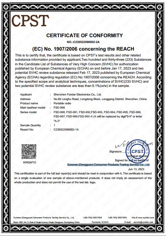 ShenZhen Forstar  Electronics co.,Ltd certification