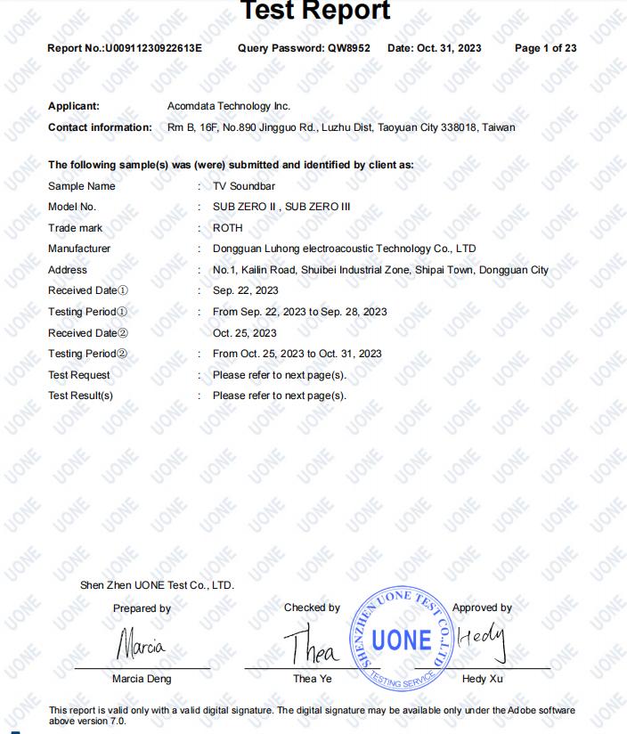 Dongguan Lu Hong electroacoustic technology Co. Ltd.certification