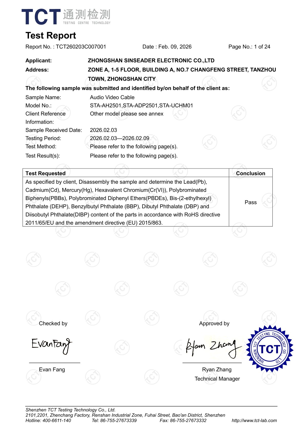 Zhongshan Sinseader Electronic Co.,Ltdcertification
