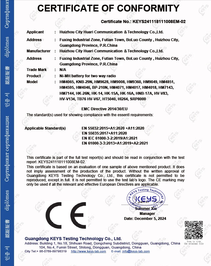 Huizhou City Huari Communication & Technology Co. Ltdcertification