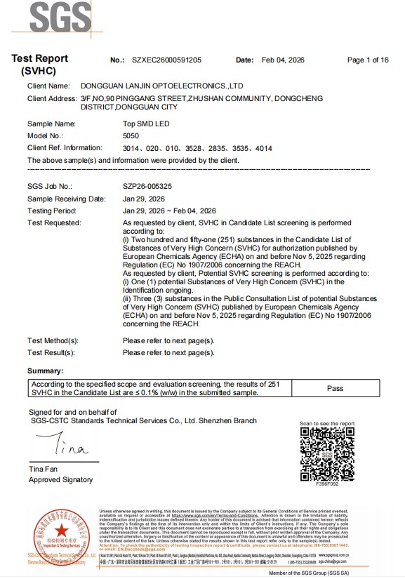 Dongguan Lanjin Optoelectronics Co.,Ltd.certification