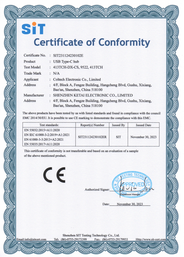 Coltech Electronic Co.  Limitedcertification