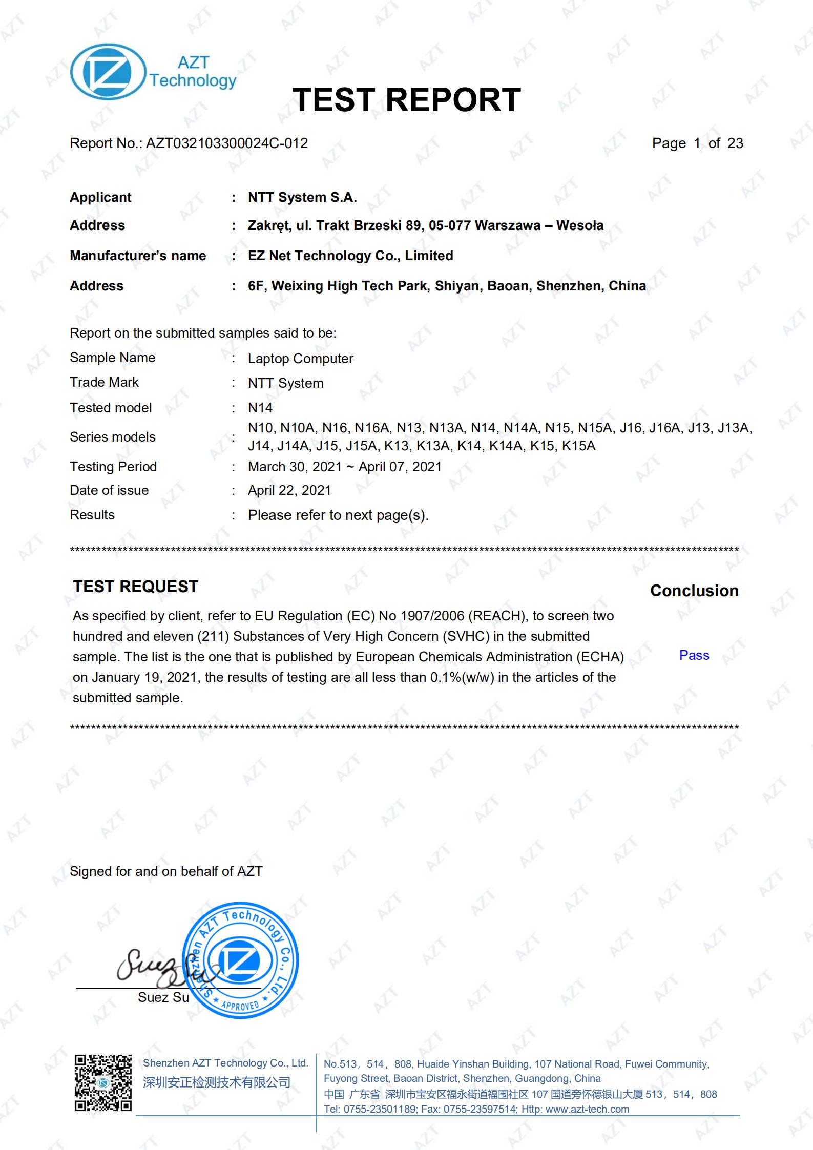 EZ Net Technology Company Limited(Tablet PC)certification