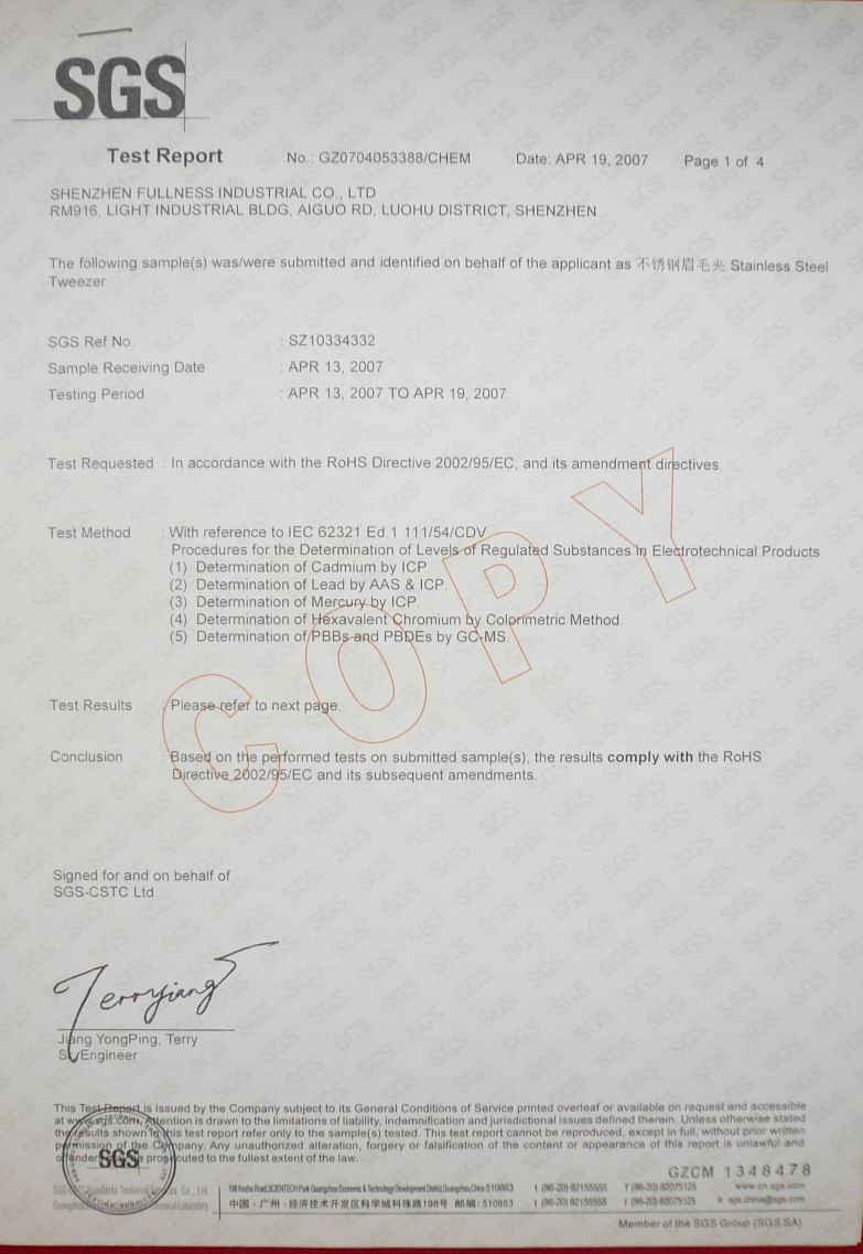 Shenzhen Fullness Industrial Co., Ltd.certification