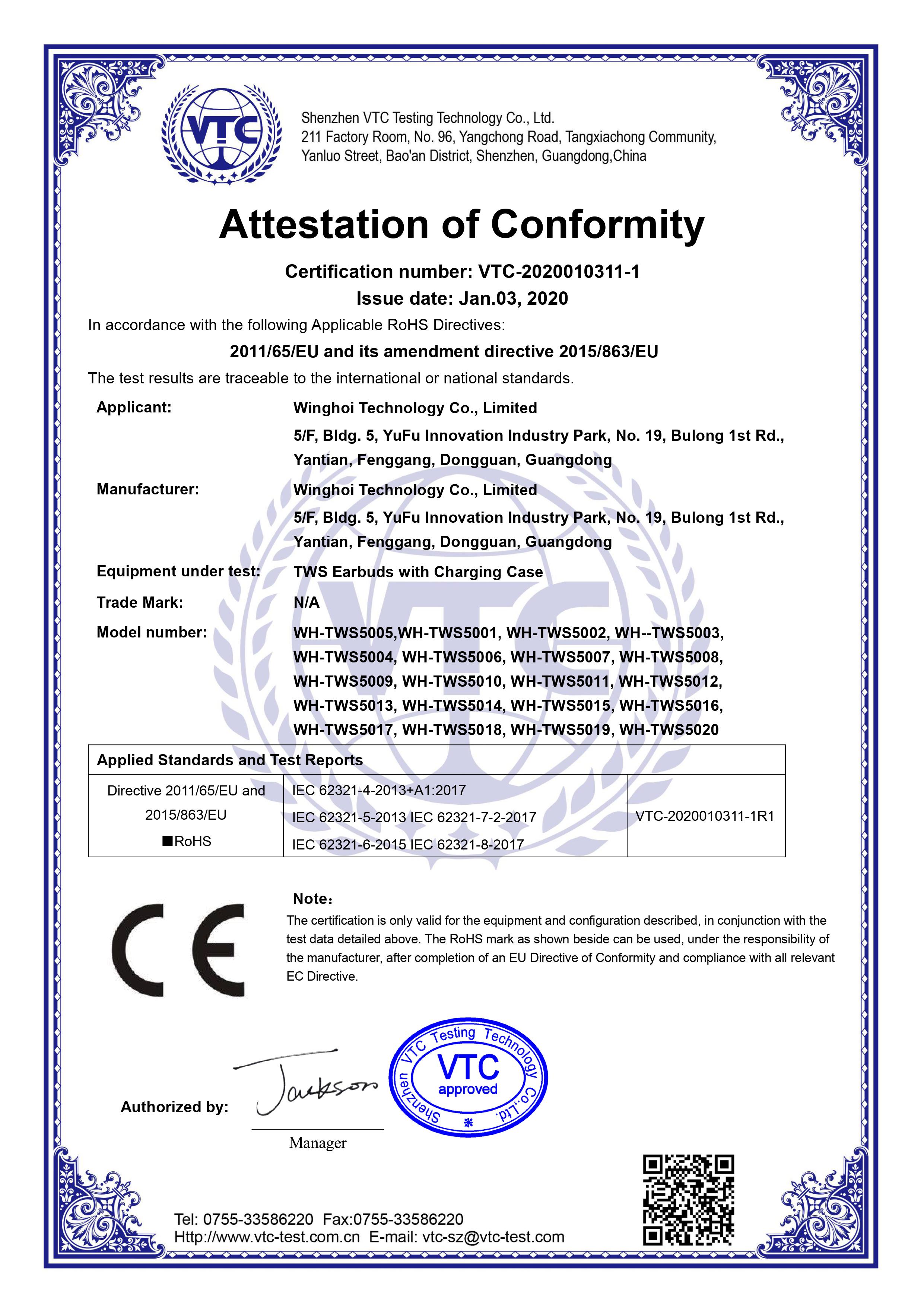 Shenzhen  Winghoi Technology Co., Ltdcertification