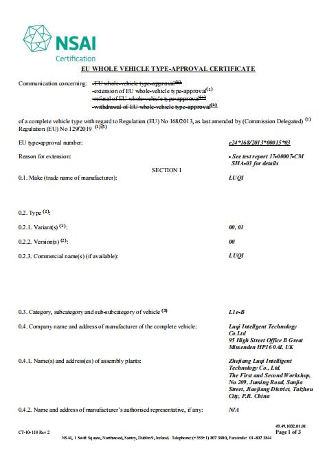 Zhejiang Luqi Intelligent Technology Co., Ltd.certification