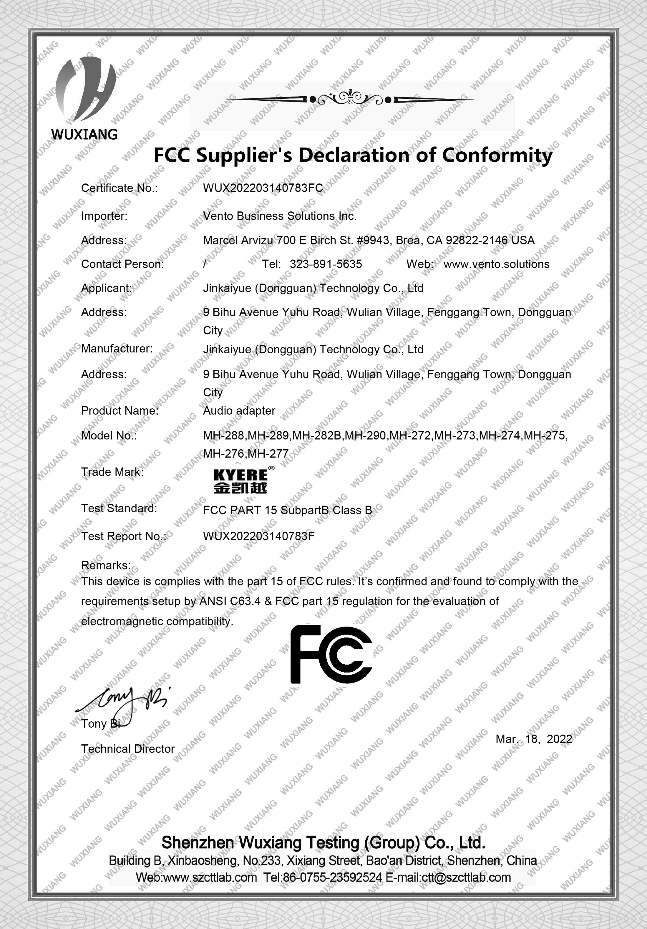 Jinkaiyue (Dongguan) Technology Co., Ltd.certification