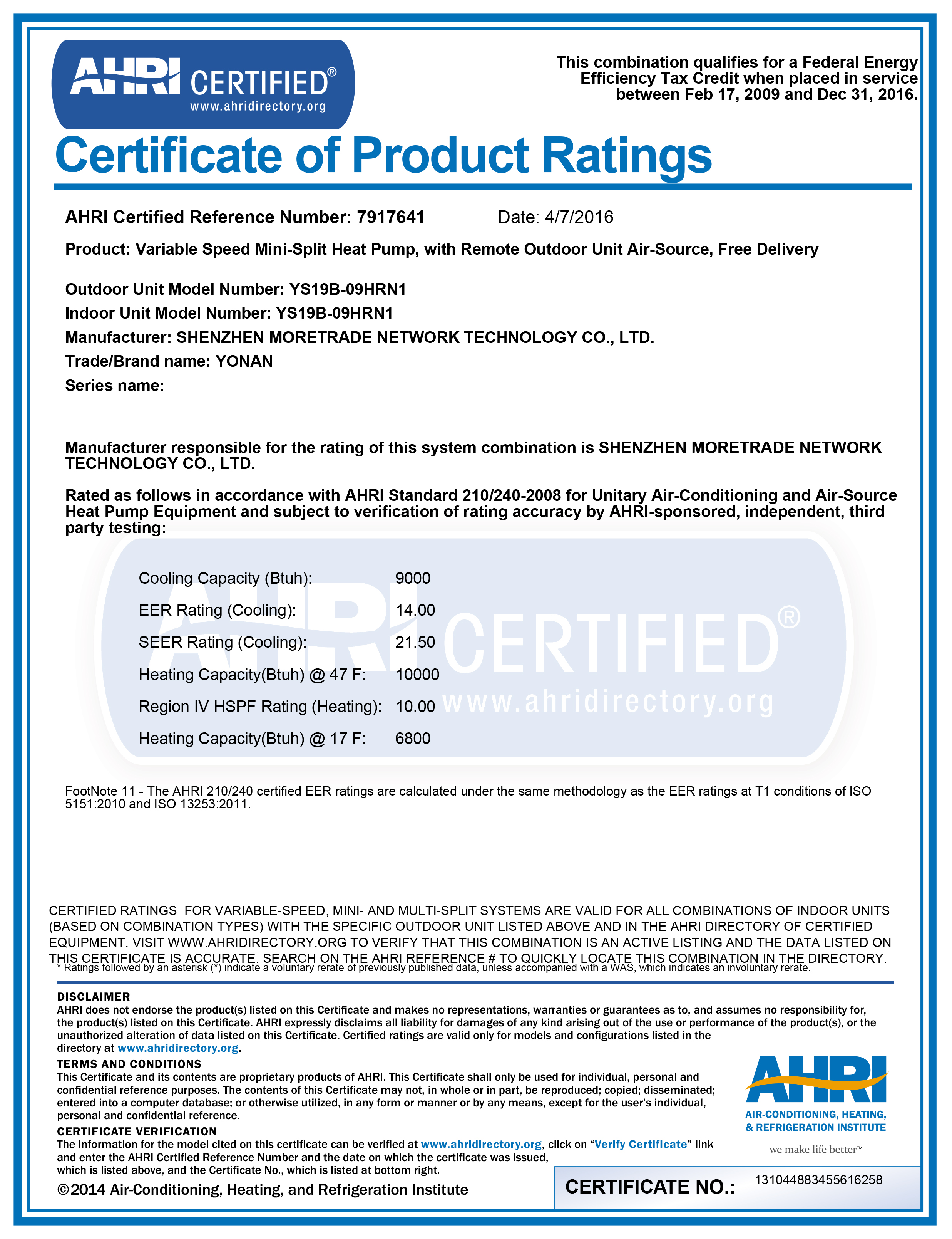 UL Certificate 115V 60Hz 9000 Btu Split Air Conditioner With R410a (Home Appliance), 9000 btu