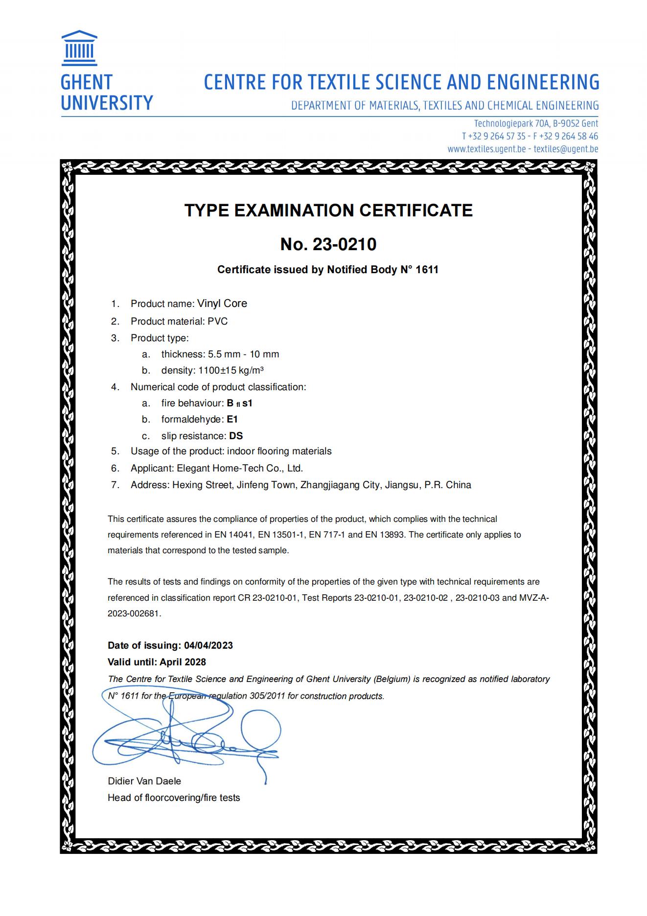 Elegant Home-Tech Co. , Ltd.certification