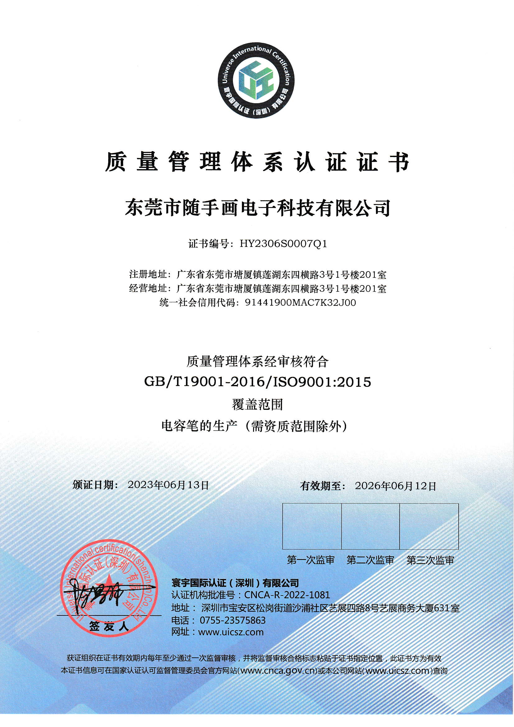 Dongguan SuiShouhua Electronic Technology Co., Ltdcertification
