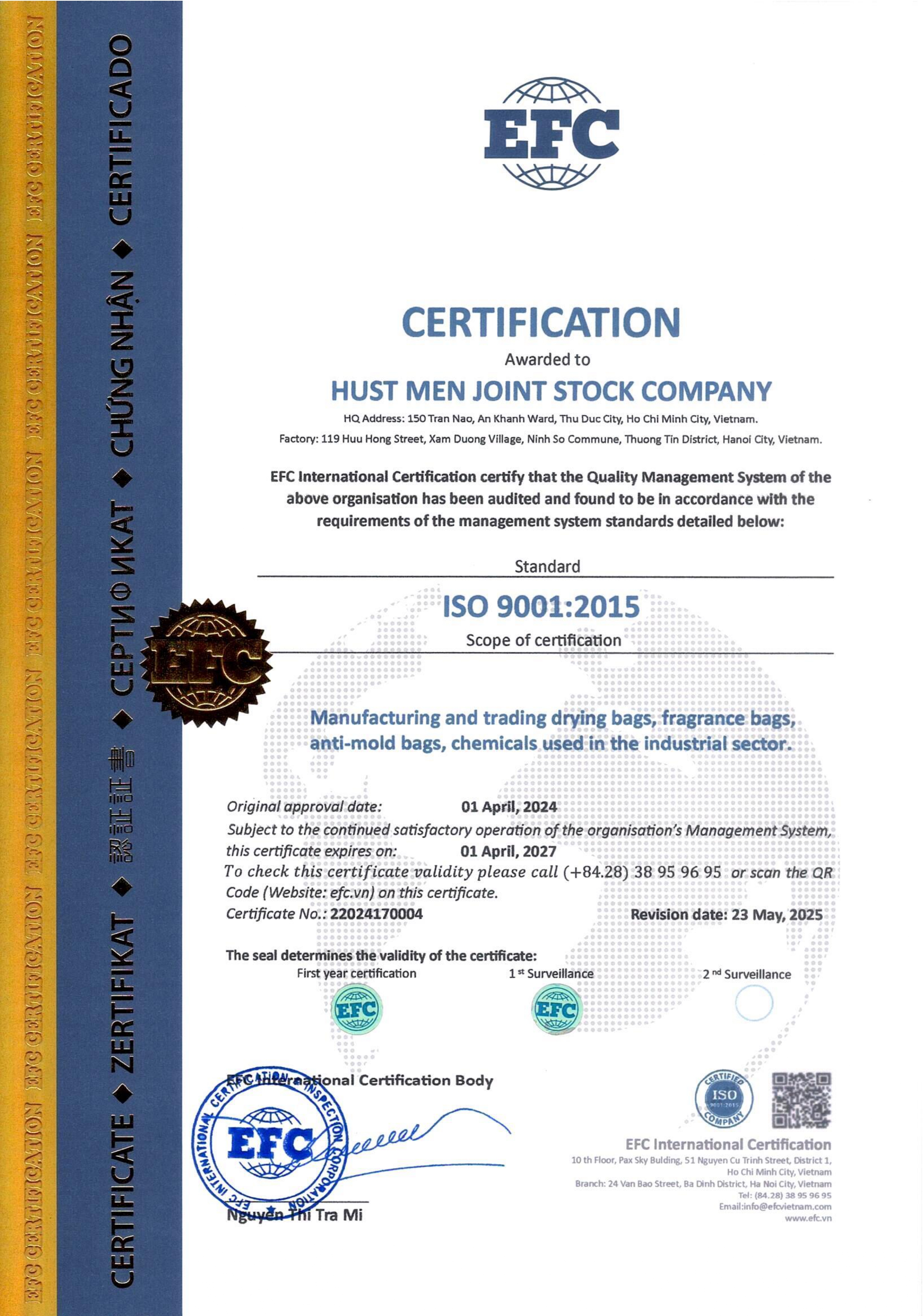 HUST MEN JOINT STOCK COMPANYcertification