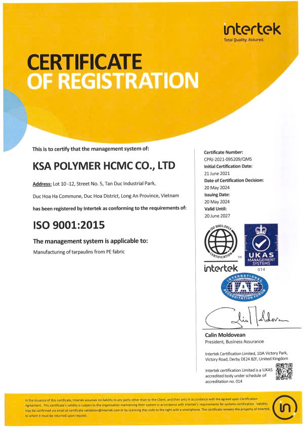 KSA POLYMER HCMC CO., LTDcertification