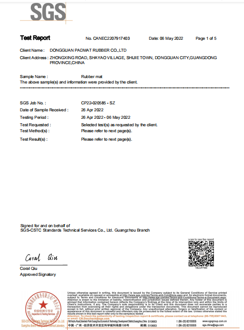 Dongguan Padmat Rubber Co.,Ltdcertification