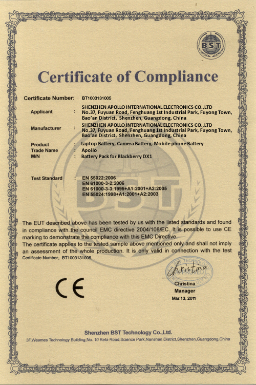 Shenzhen Apollo International Electronics Co. Ltdcertification