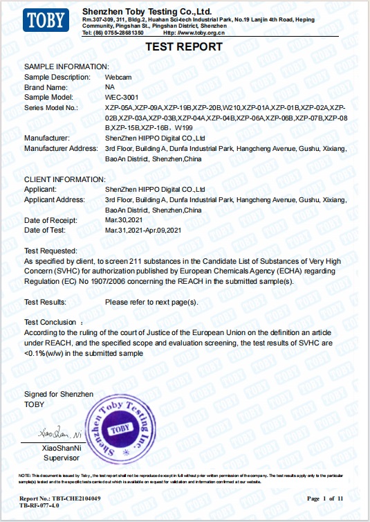 Shenzhen HIPPO Digital Co.,Ltdcertification