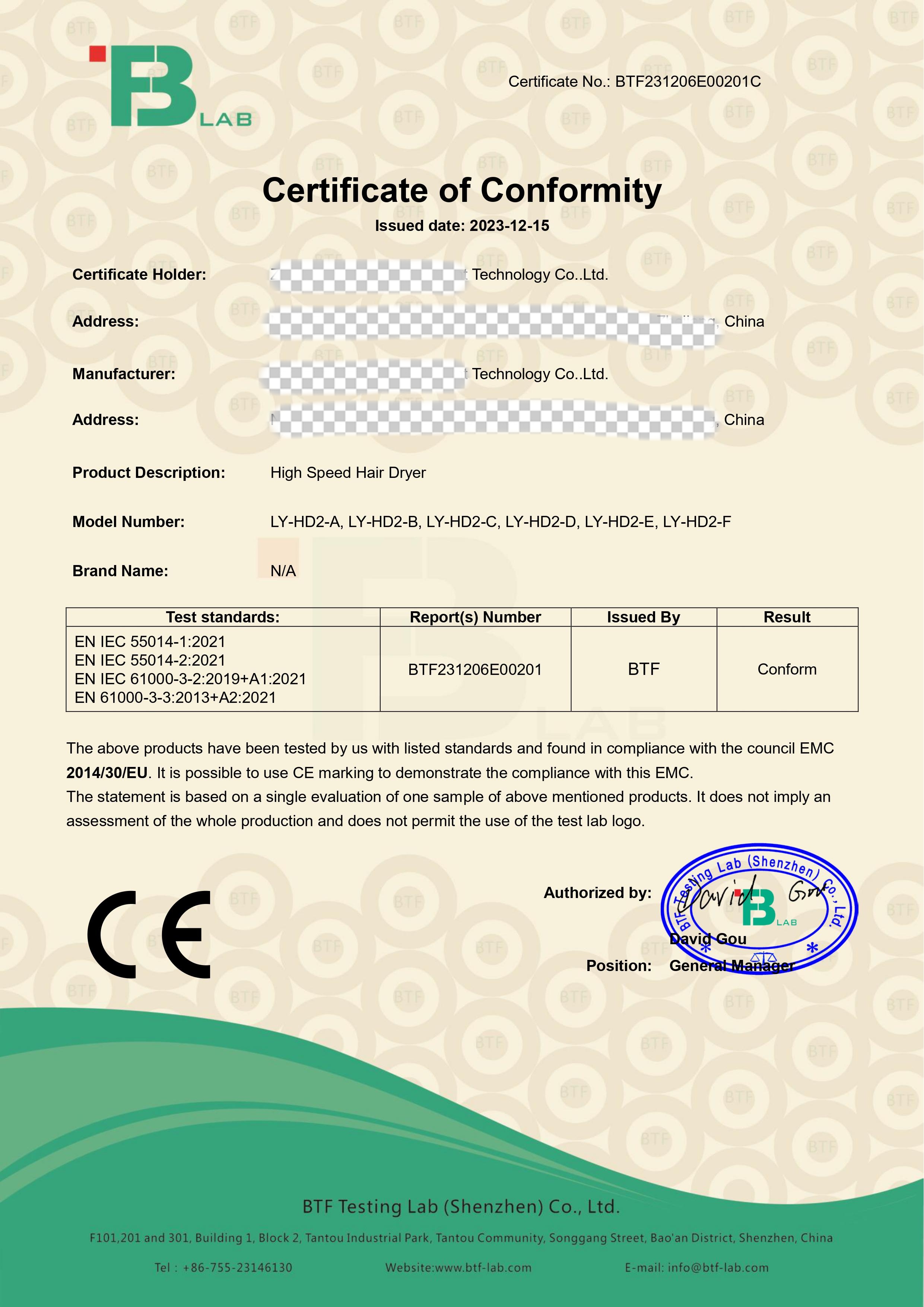 OBO TECHNOLOGY CO., LTD.certification
