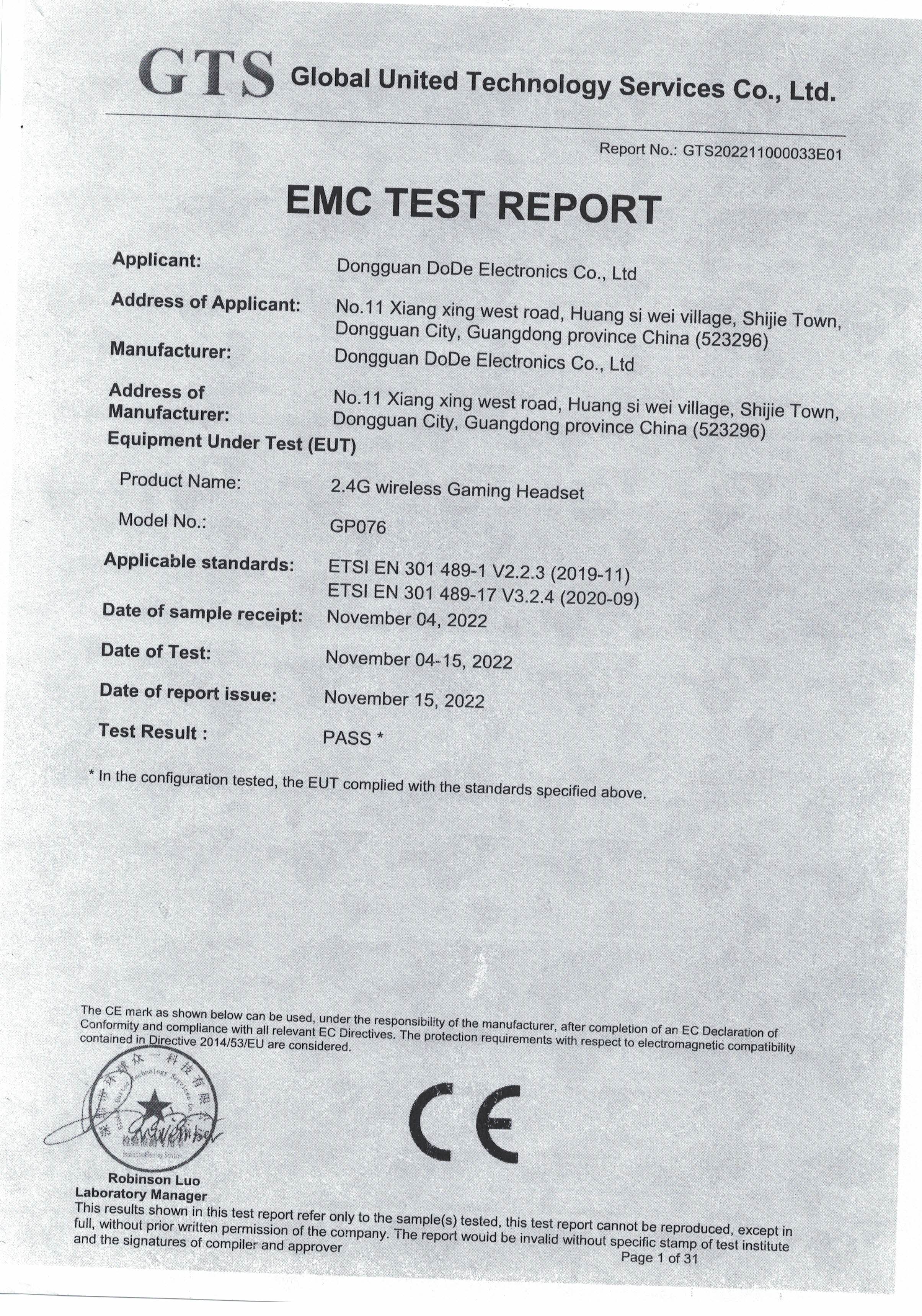 Dongguan DoDe Electronics Co.Ltdcertification
