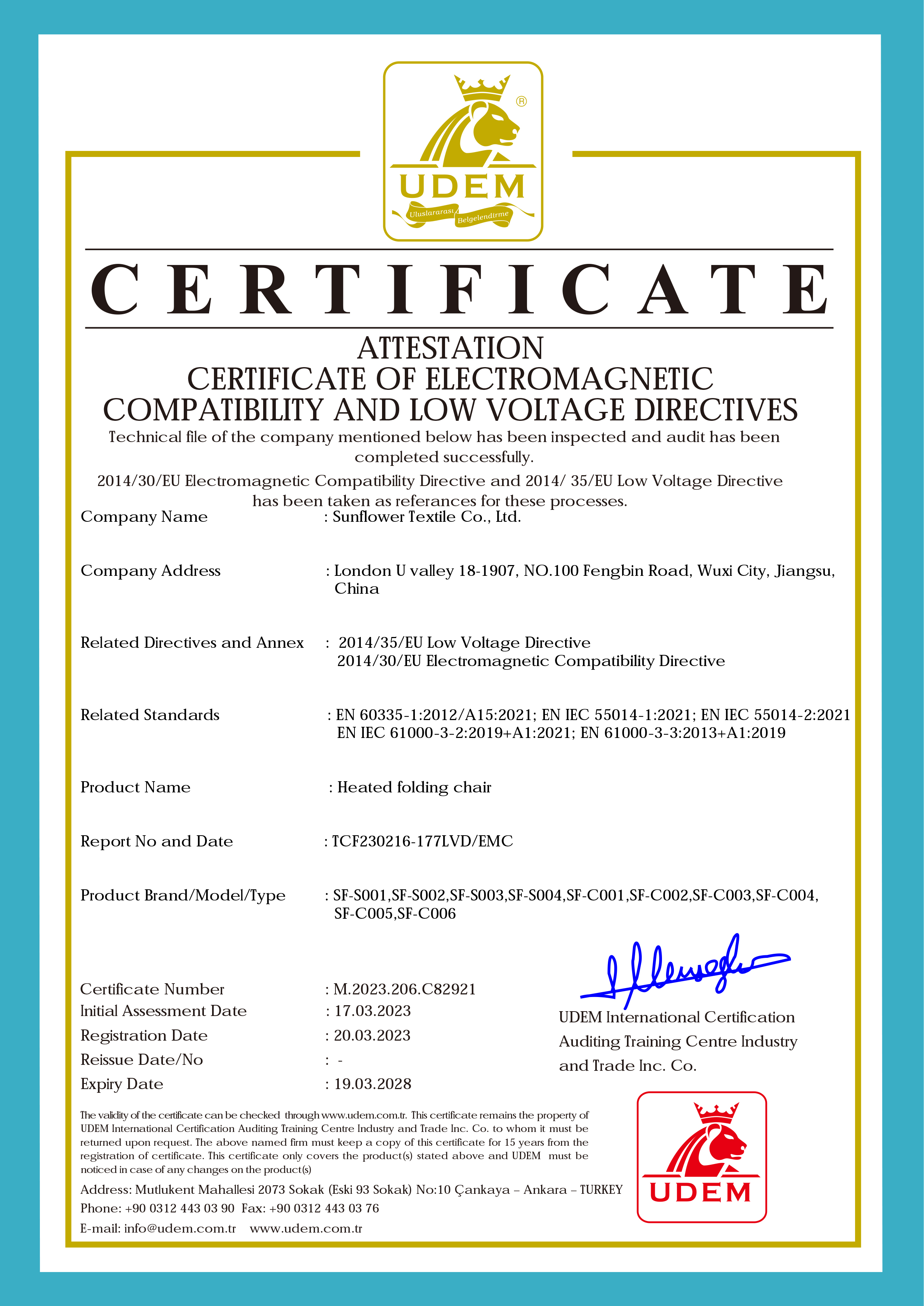 Sunflower Textile Co.,Ltdcertification
