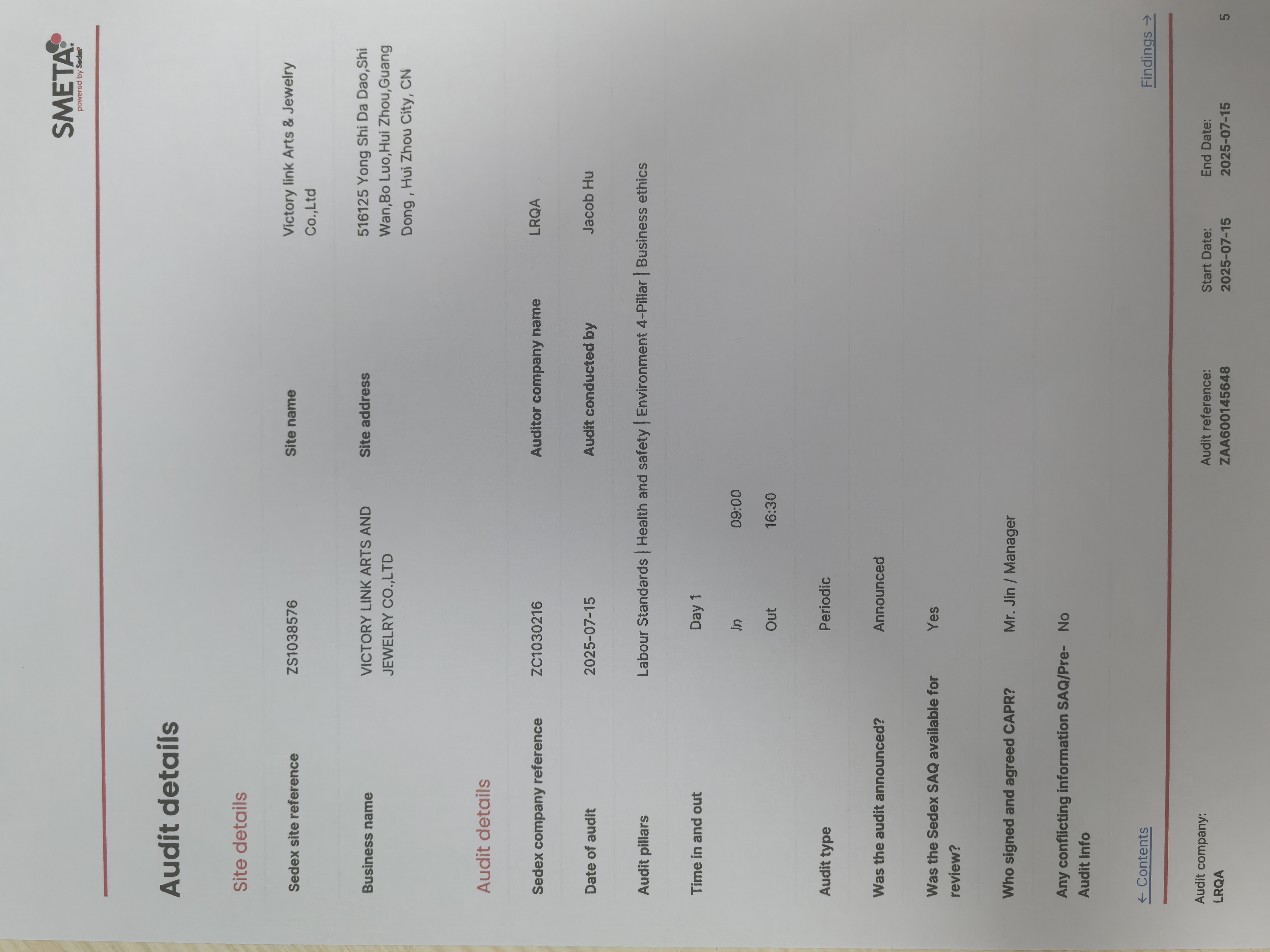 Victory link arts & jewelry Co. Ltdcertification