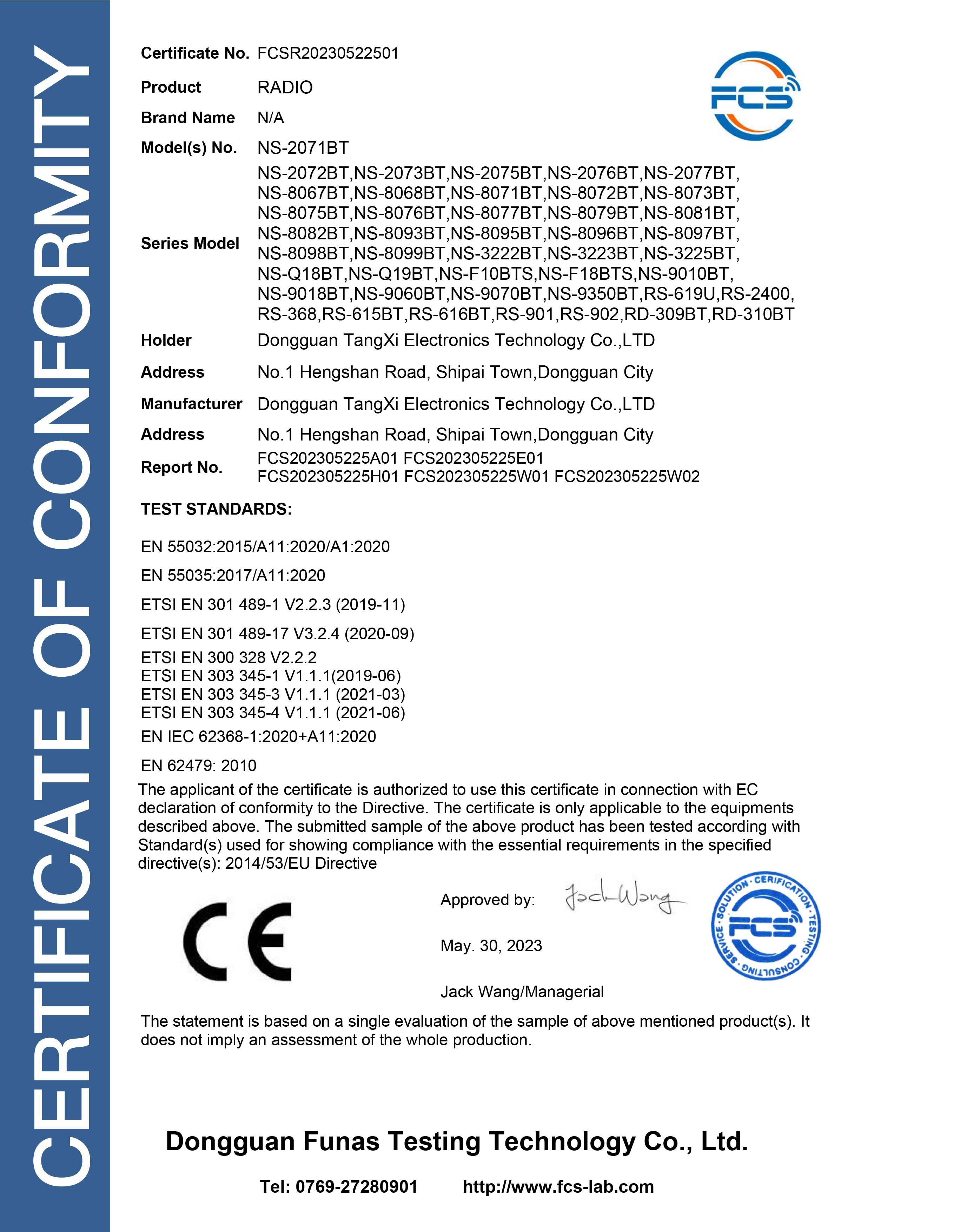 Dongguan Tangxi Electronics Technology Co. Ltdcertification
