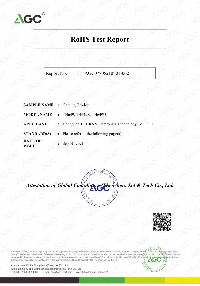Dongguan Togran Electronics Technology Co., Ltdcertification