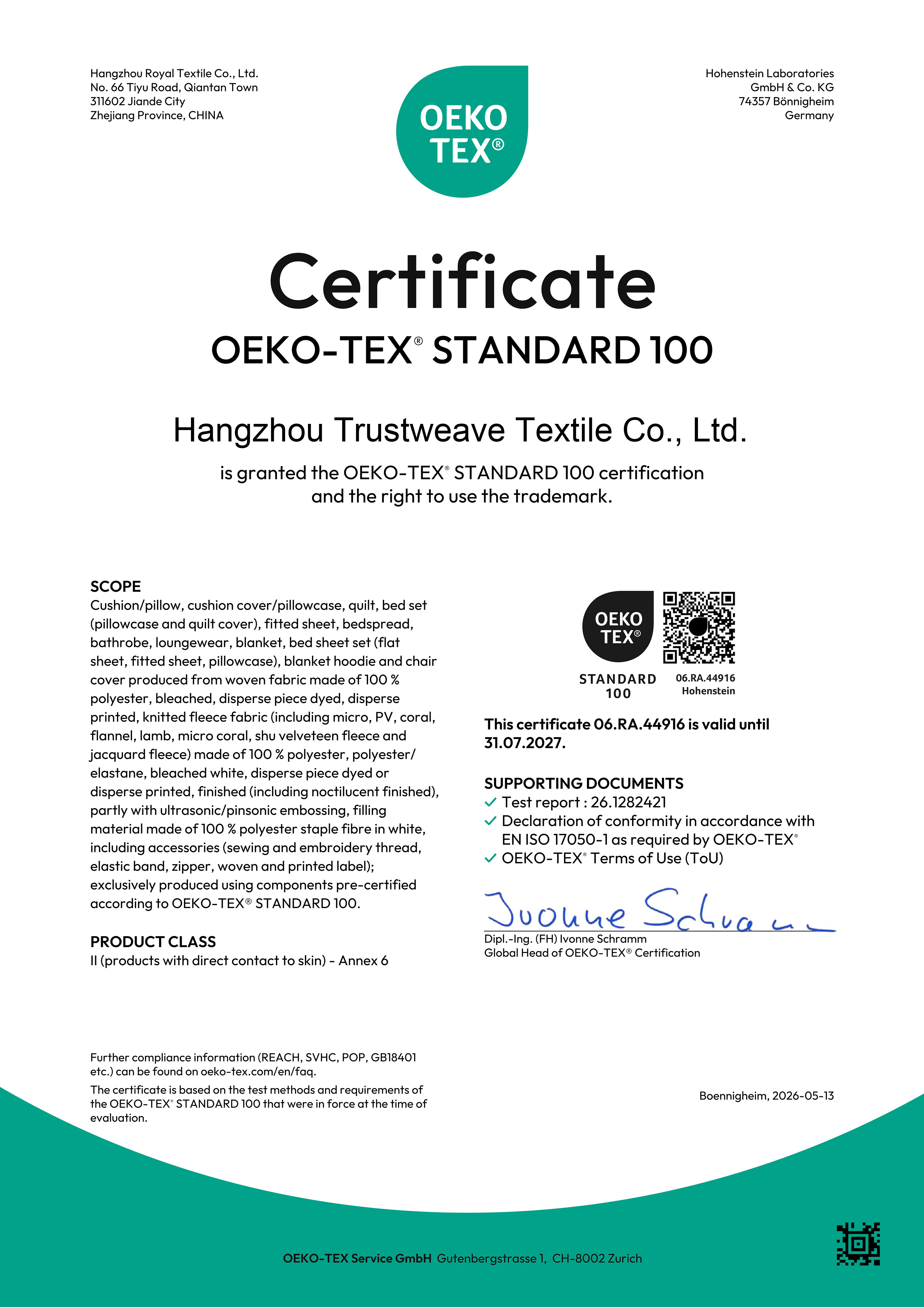 Hangzhou TrustWeave Textile  Co., Ltd.certification