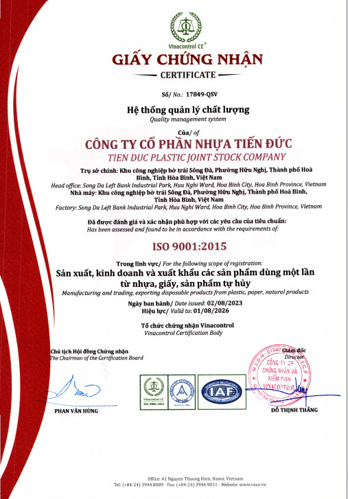 Tien Duc Plastic Joint Stock Companycertification