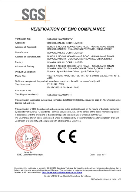 DONGGUAN JKL CORP. LIMITEDcertification