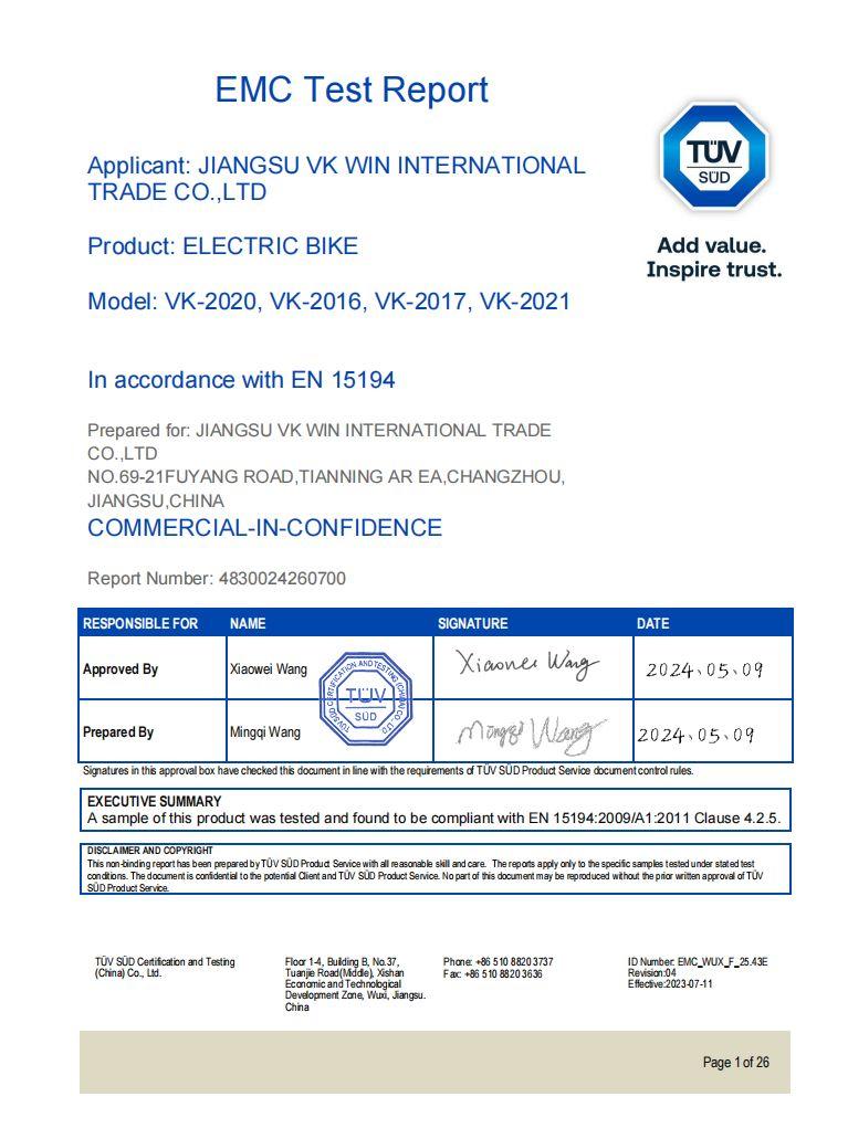 JIANGSU VK WIN INTERNATIONAL TRADE CO.,LTDcertification