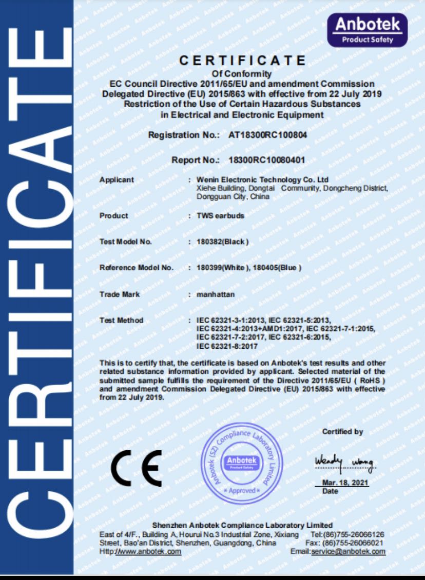 Wenin Electronic Technology Co. Ltdcertification