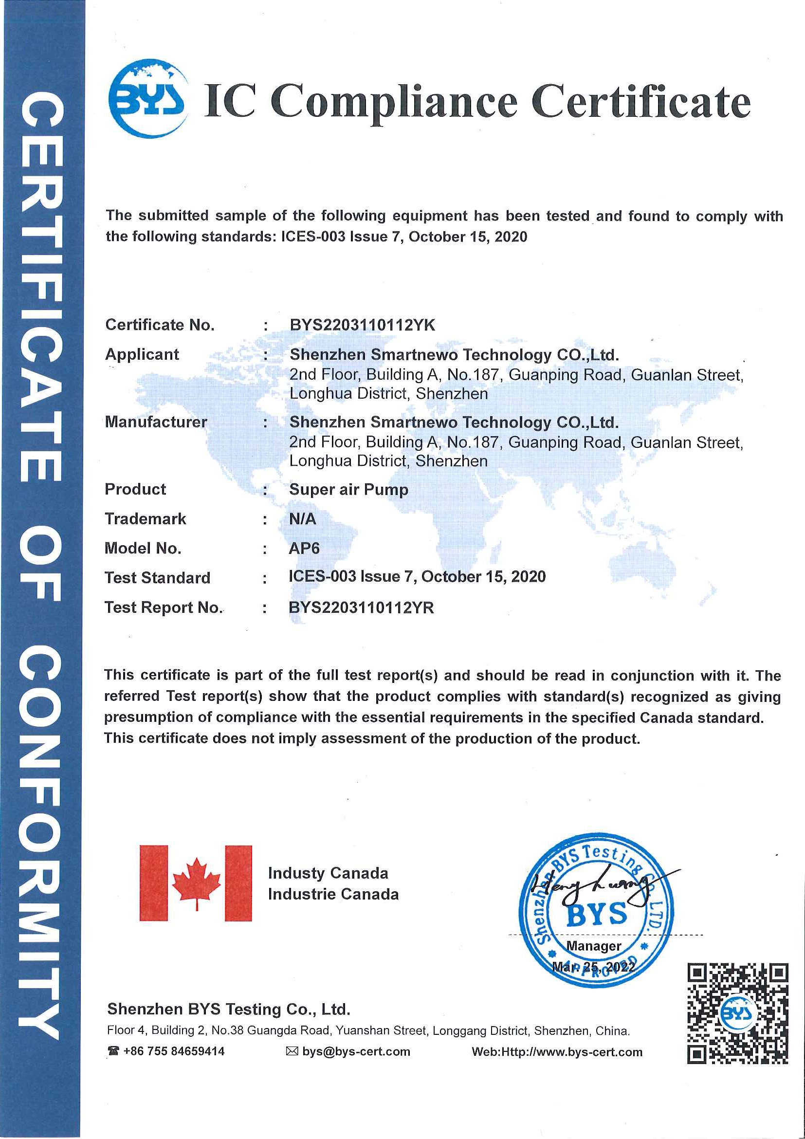 Shenzhen Smartnewo Technology Co., Ltdcertification