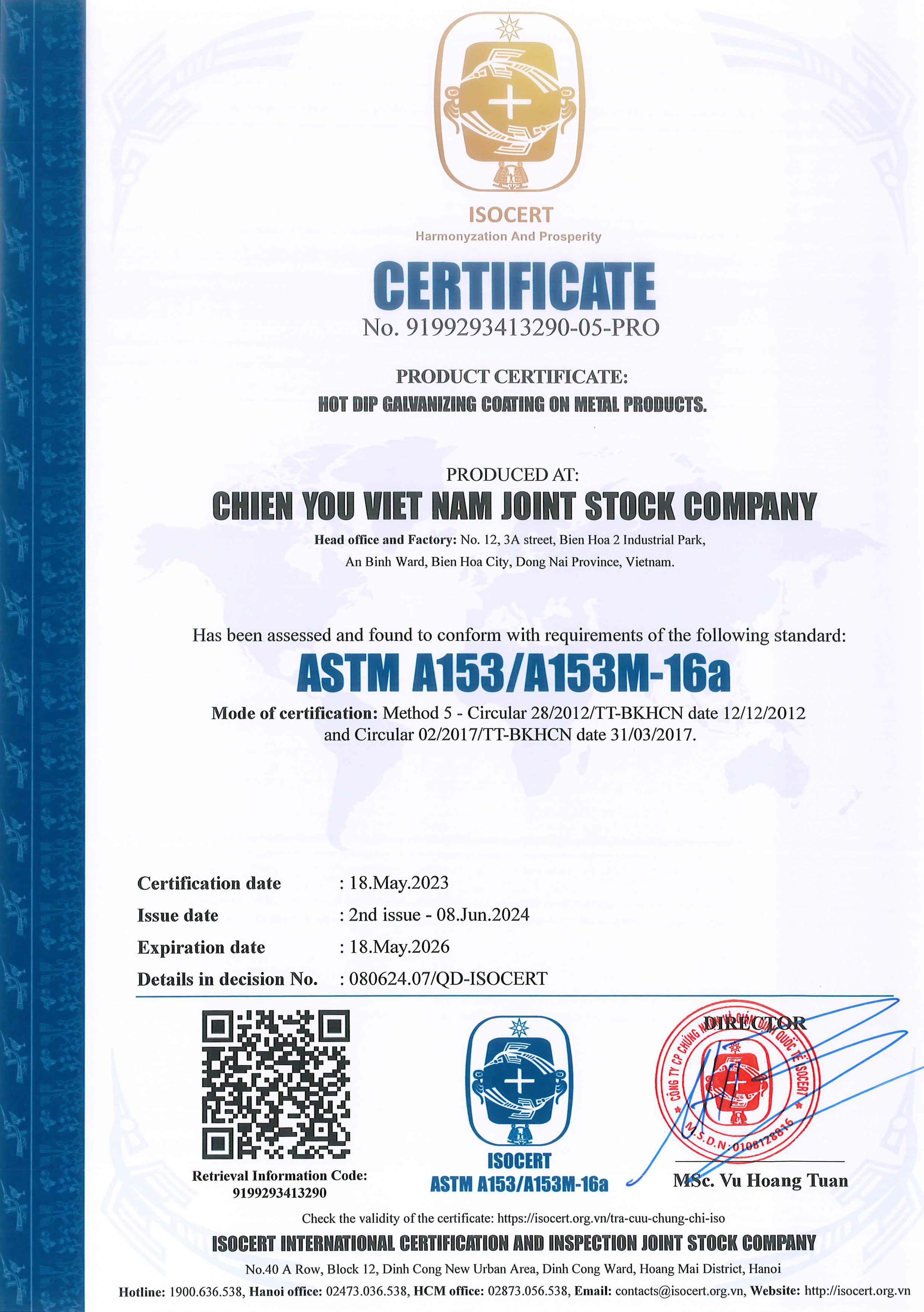 Chien You Vietnam Joint Stock Companycertification
