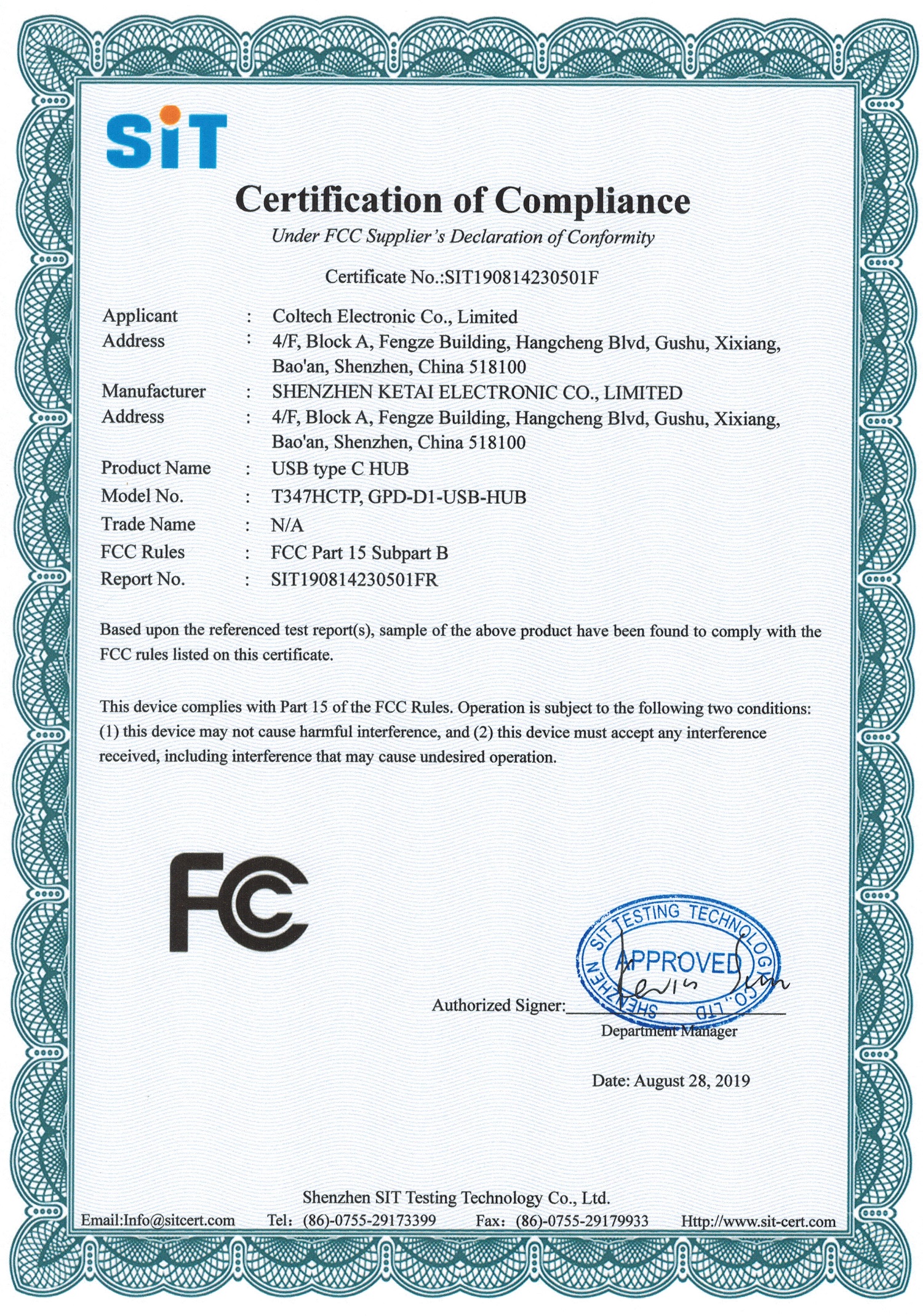 Coltech Electronic Co.  Limitedcertification