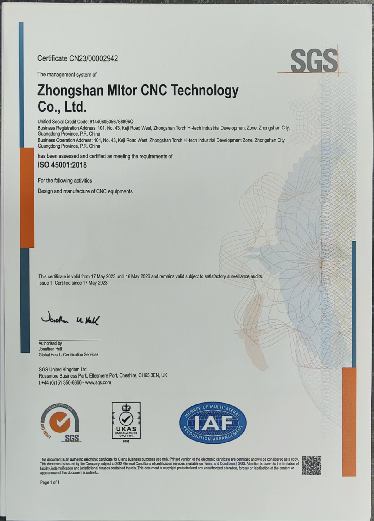 Zhongshan Mltor CNC Technology Co., Ltdcertification