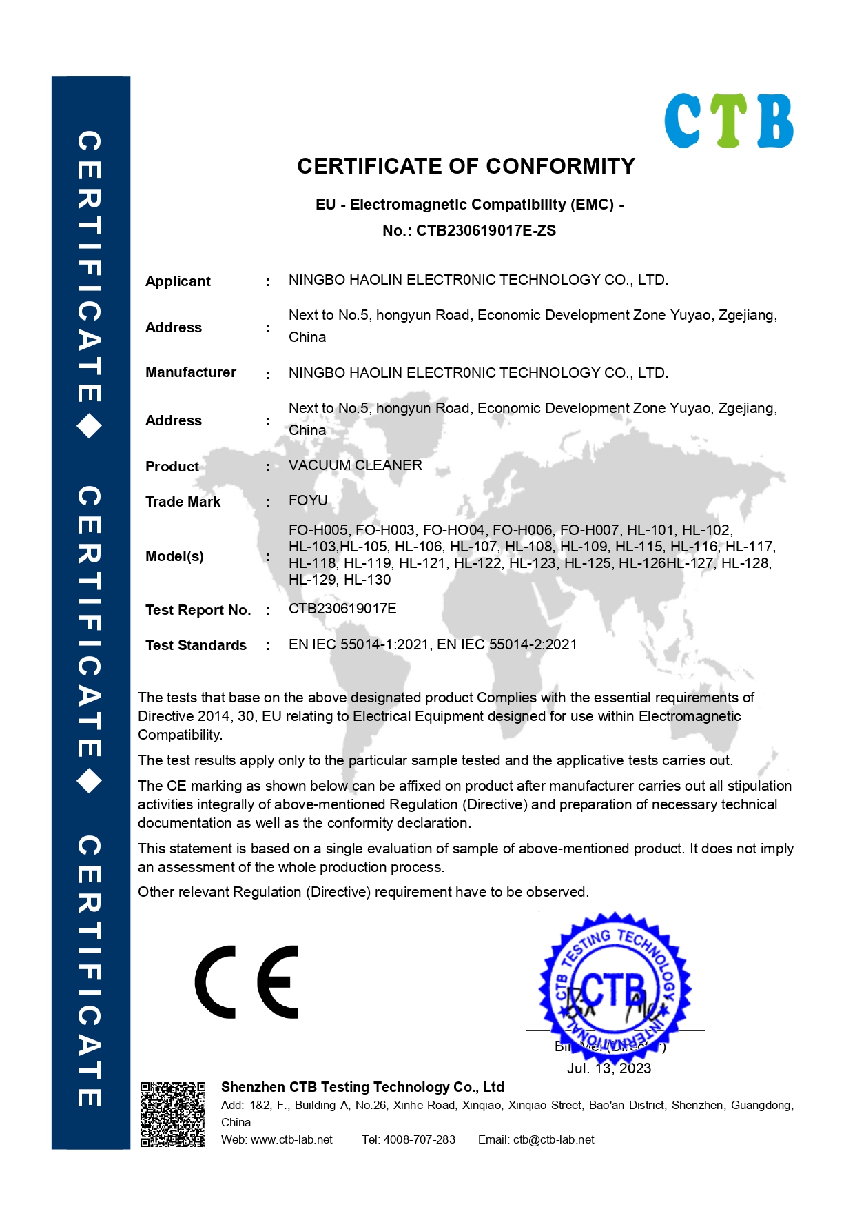 Ningbo Haolin Electric Appliance Co.,Ltdcertification