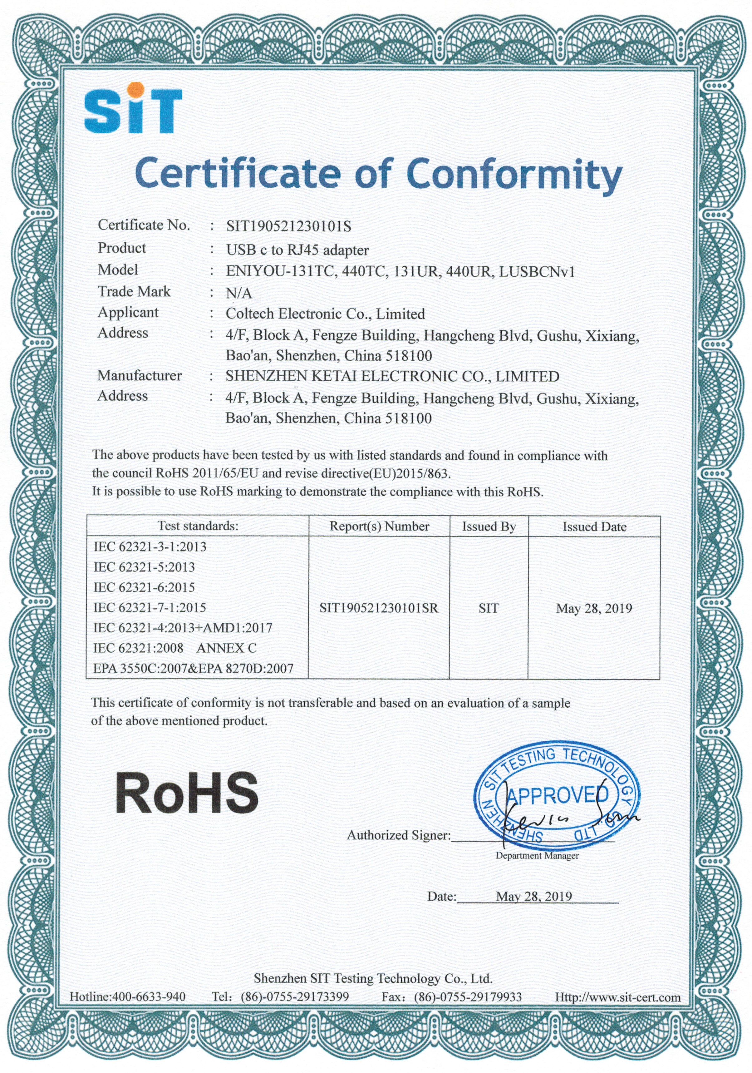 Coltech Electronic Co.  Limitedcertification