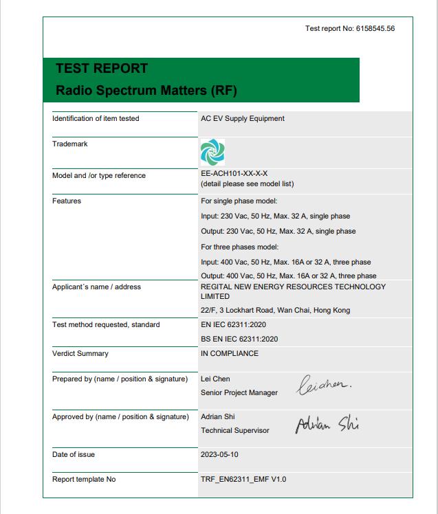 Regital New Energy Resources Technology Limitedcertification
