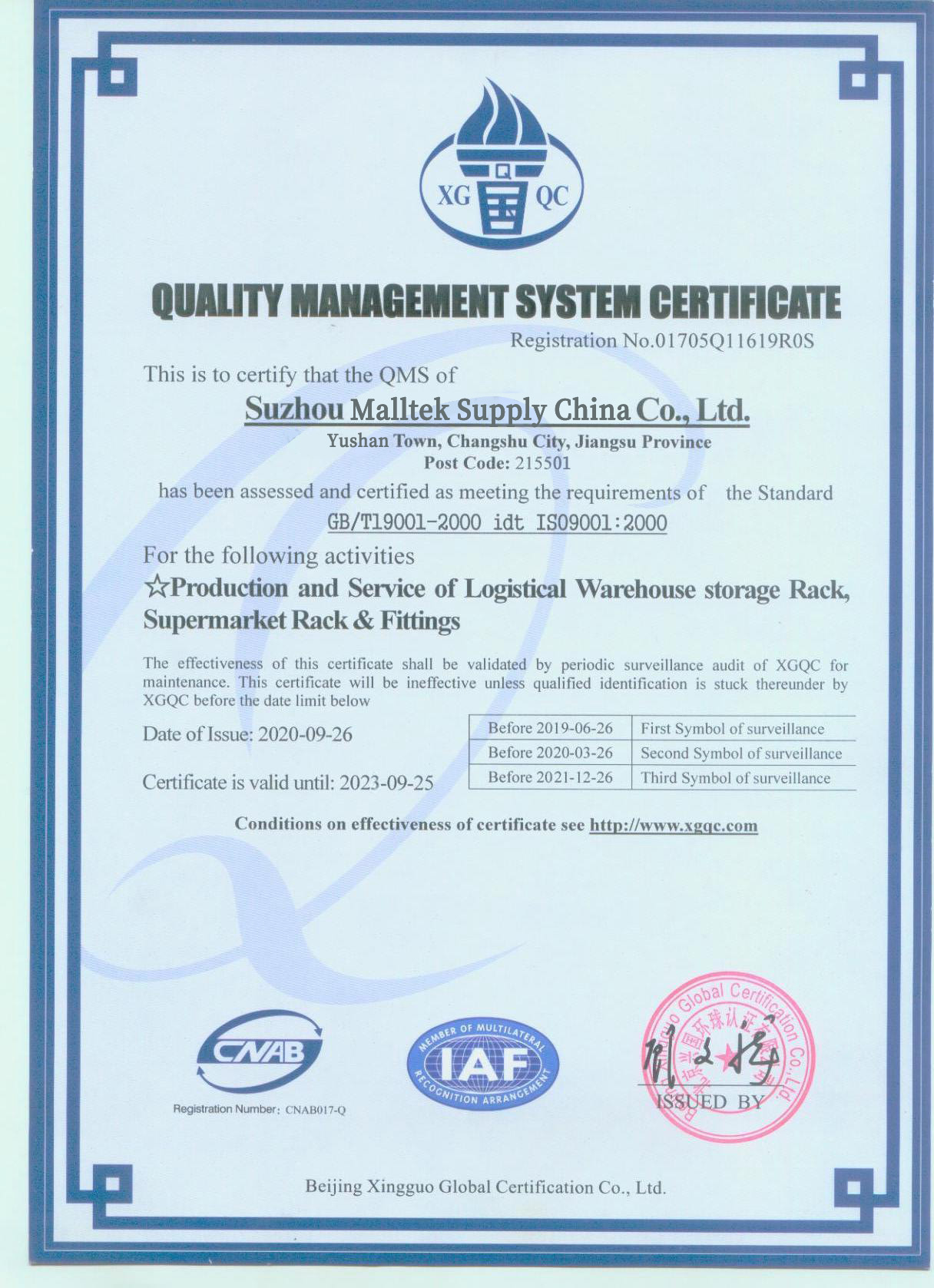 Suzhou Malltek Supply China Co.,Ltd.certification
