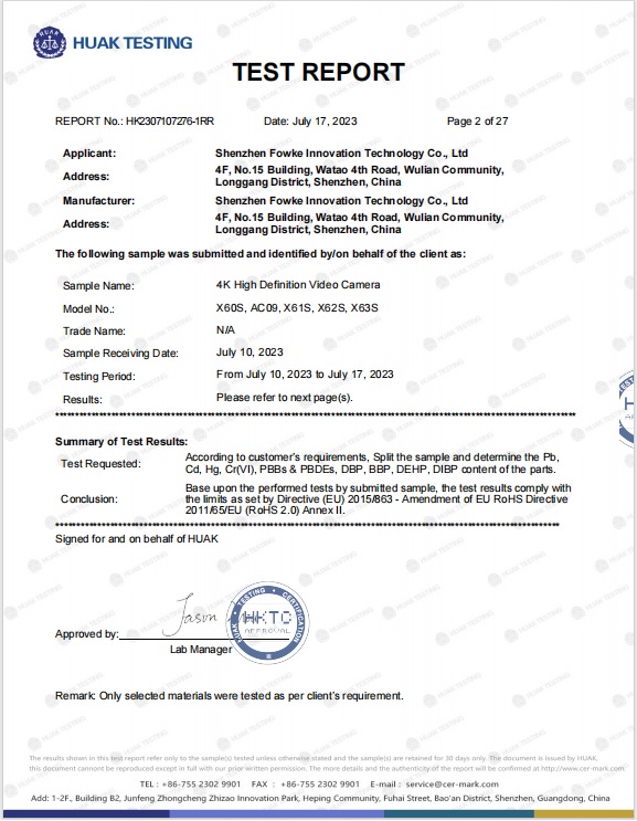 Shenzhen Fowke Innovation Technology Co., Ltdcertification