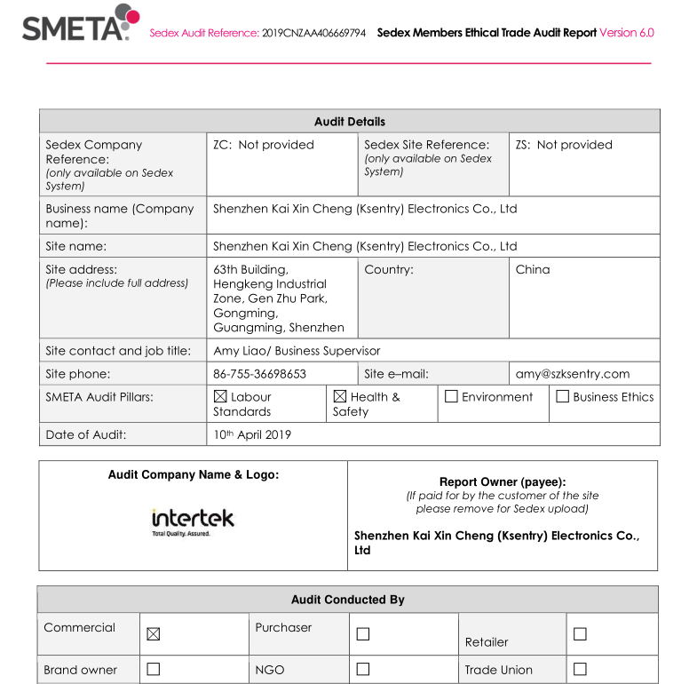 Shenzhen Ksentry Electronics Co. Ltdcertification