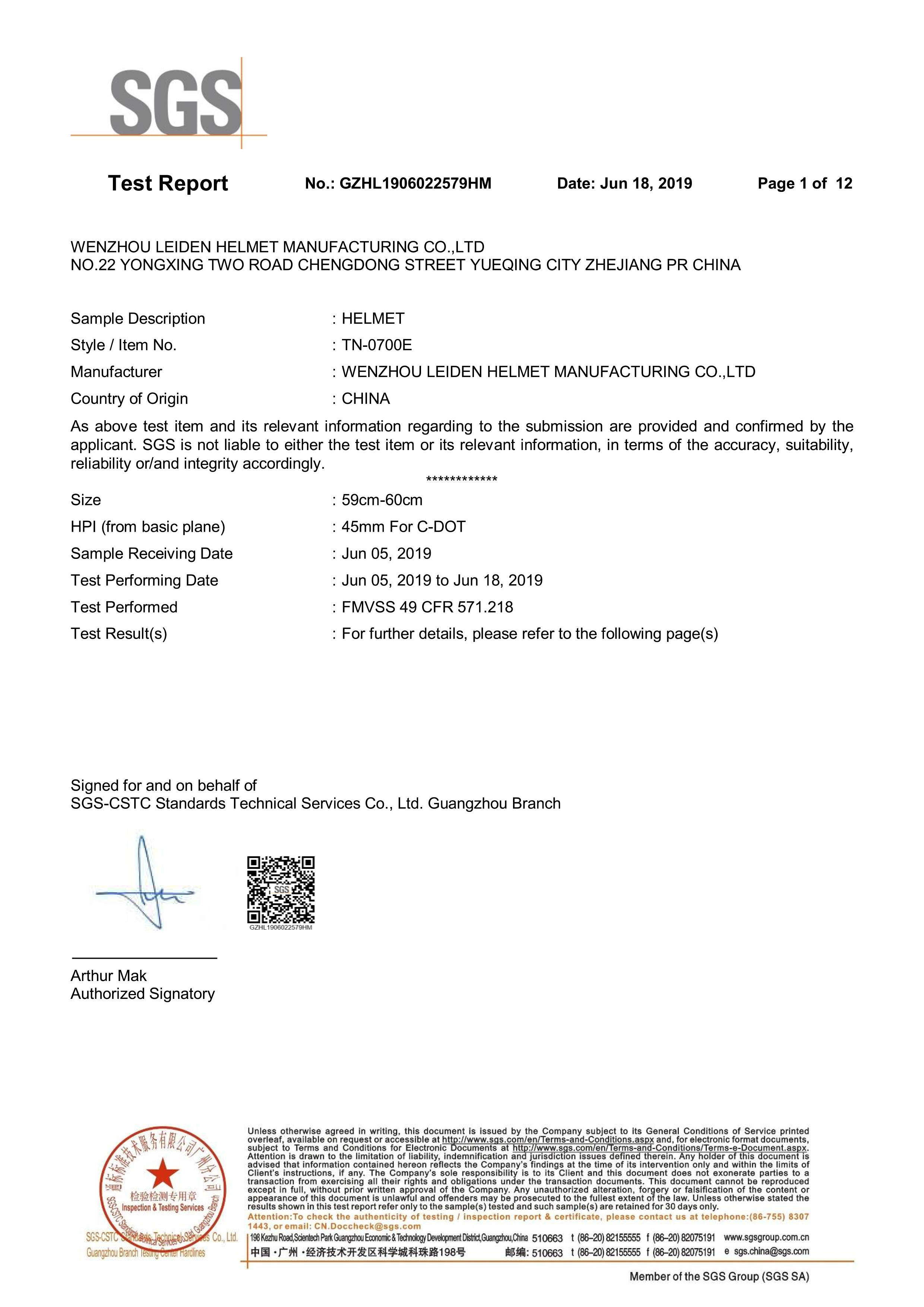 Wenzhou Leiden Helmet Manufacturing Co.,Ltdcertification